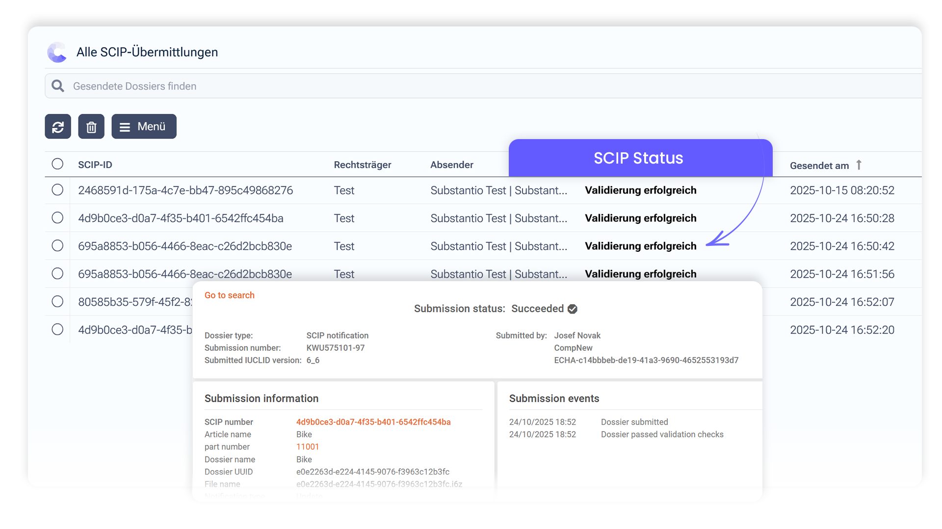 Substantio Software Screenshot SCIP Status
